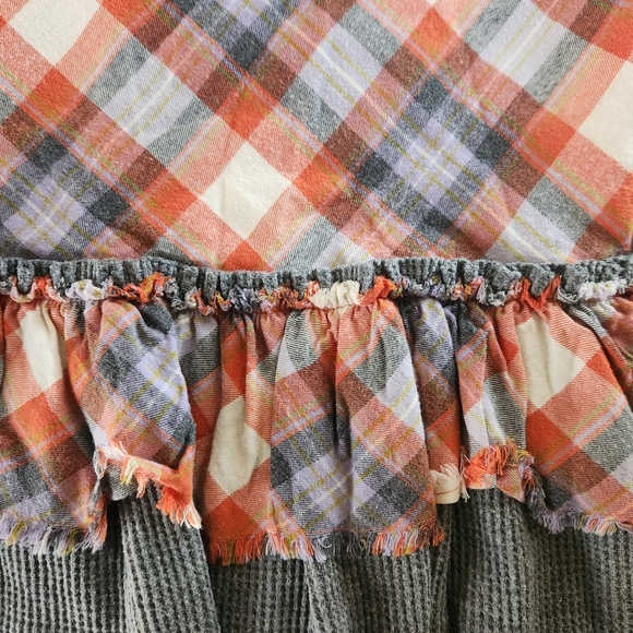 FREE PEOPLE PLAID RUFFLE 100% COTTON LINED SKIRT ORANGE GRAY WHITE SIZE 0 EUC - Picture 4 of 11